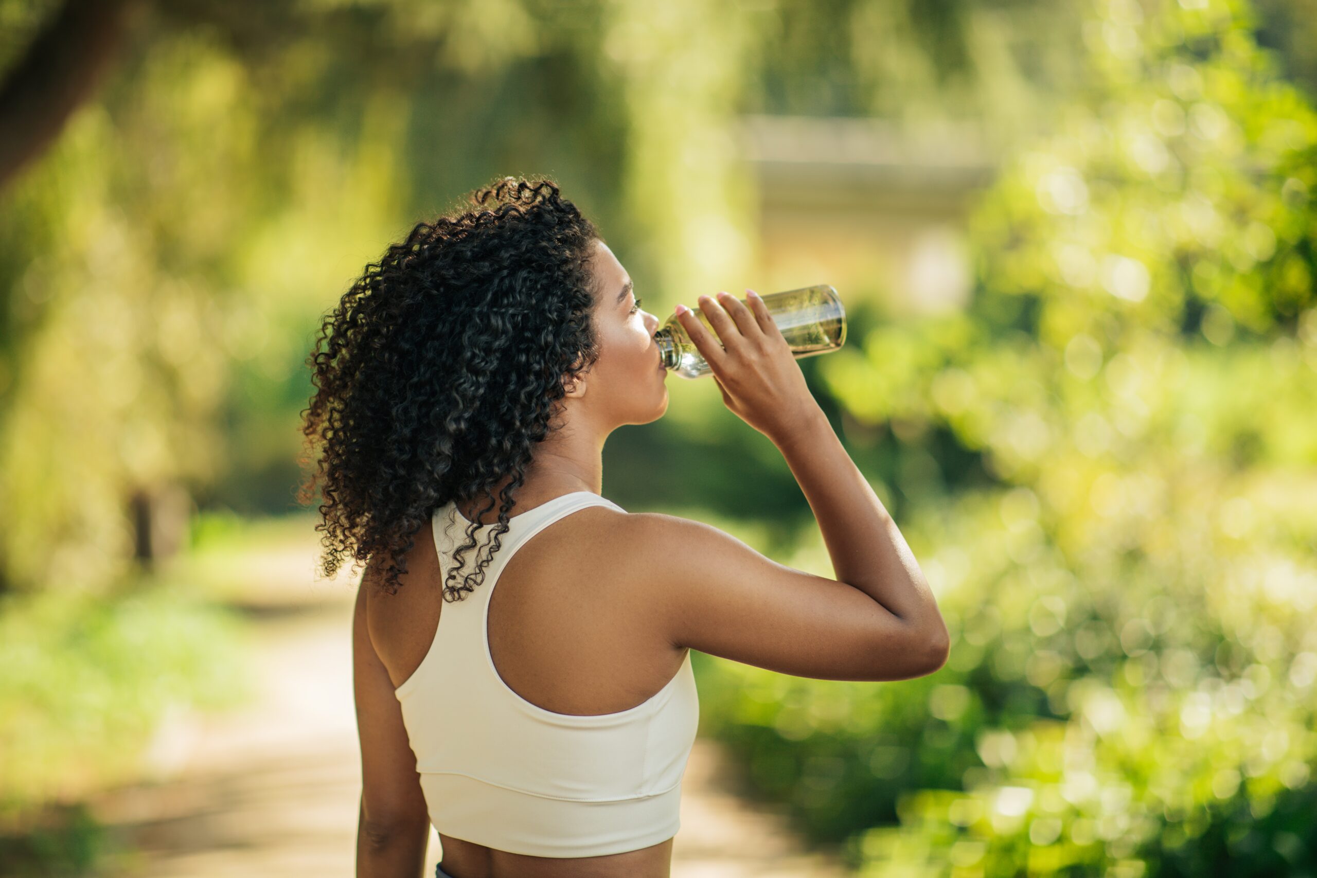 woman drinking water.